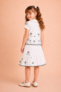 Girls' Vintage-Inspired Embroidered Peter Pan Collar Skirt Set