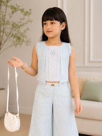 Chic & Breezy: Girls' 3-Piece Embroidered Palazzo & Vest Set
