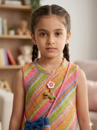 Vibrant Coordinates: Striped Knit Top & Embroidered Corduroy Palazzo Set