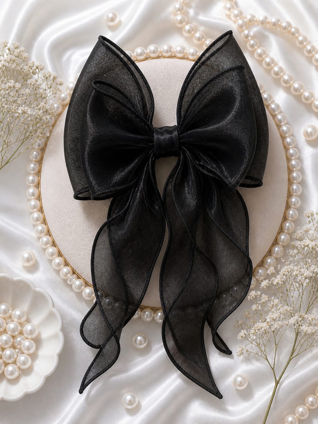 Girls' Premium Organza Statement Hair Bow with Cascading Streamers