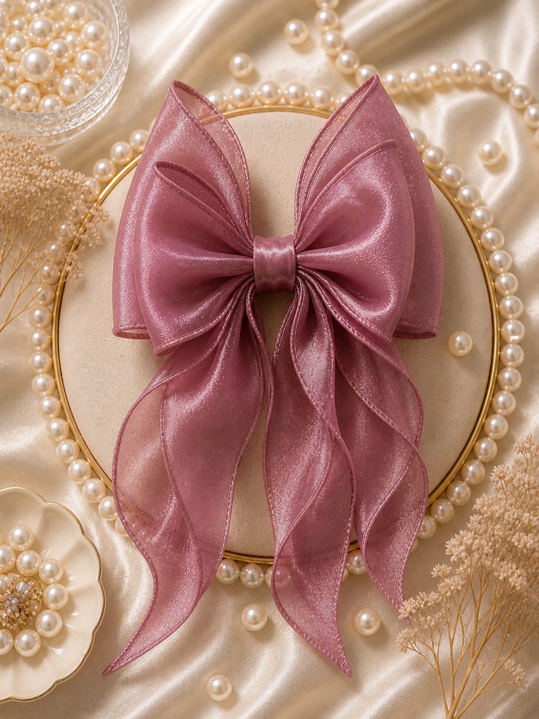 Girls' Premium Organza Statement Hair Bow with Cascading Streamers