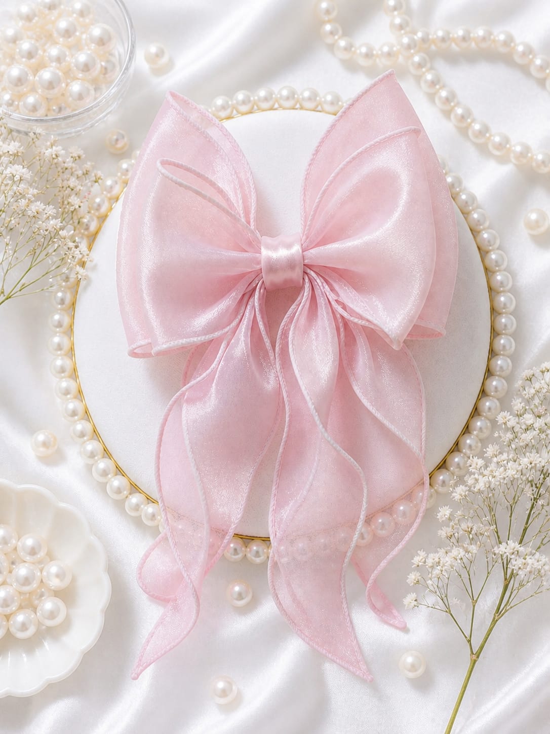 Girls' Premium Organza Statement Hair Bow with Cascading Streamers
