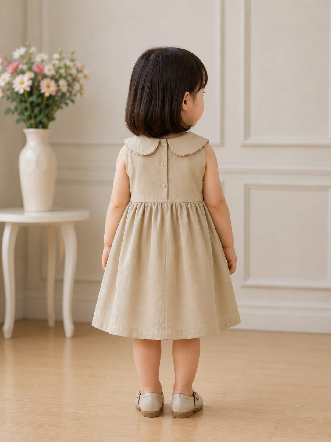 inen Peter Pan Collar Frock with Embroidered Hem