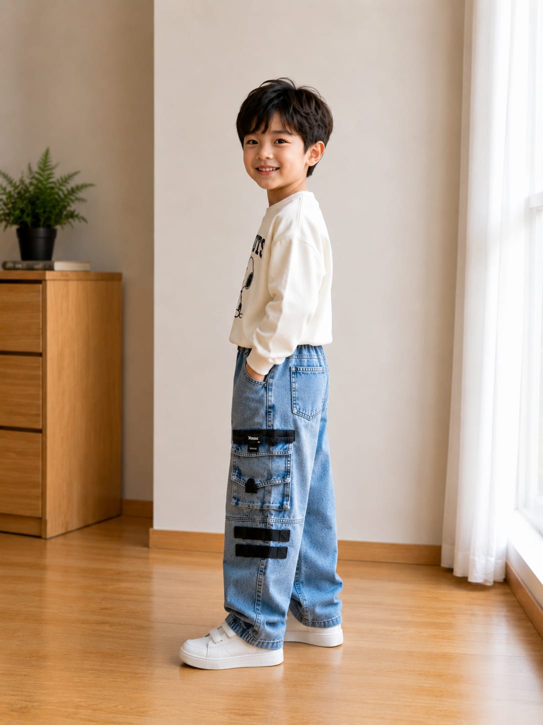 Boys' Light Wash Multi-Pocket Cargo Jogger Jeans