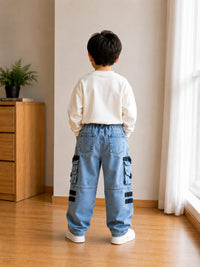Boys' Light Wash Multi-Pocket Cargo Jogger Jeans