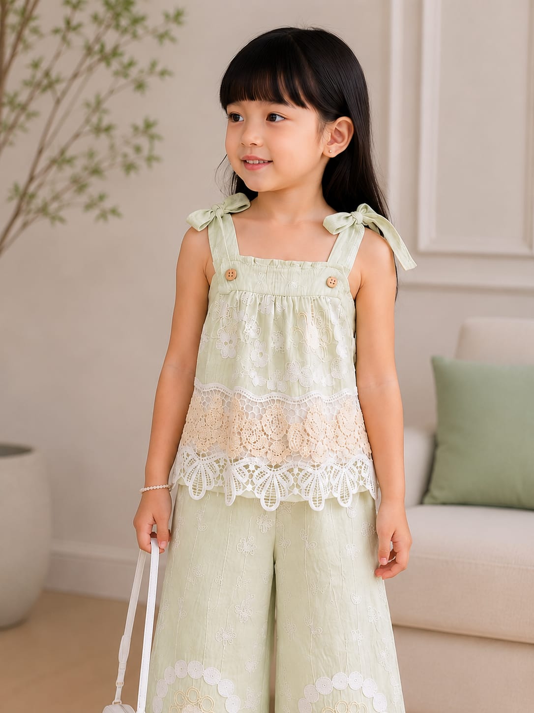 Girls' Premium Schiffli & Scalloped Lace Palazzo Set
