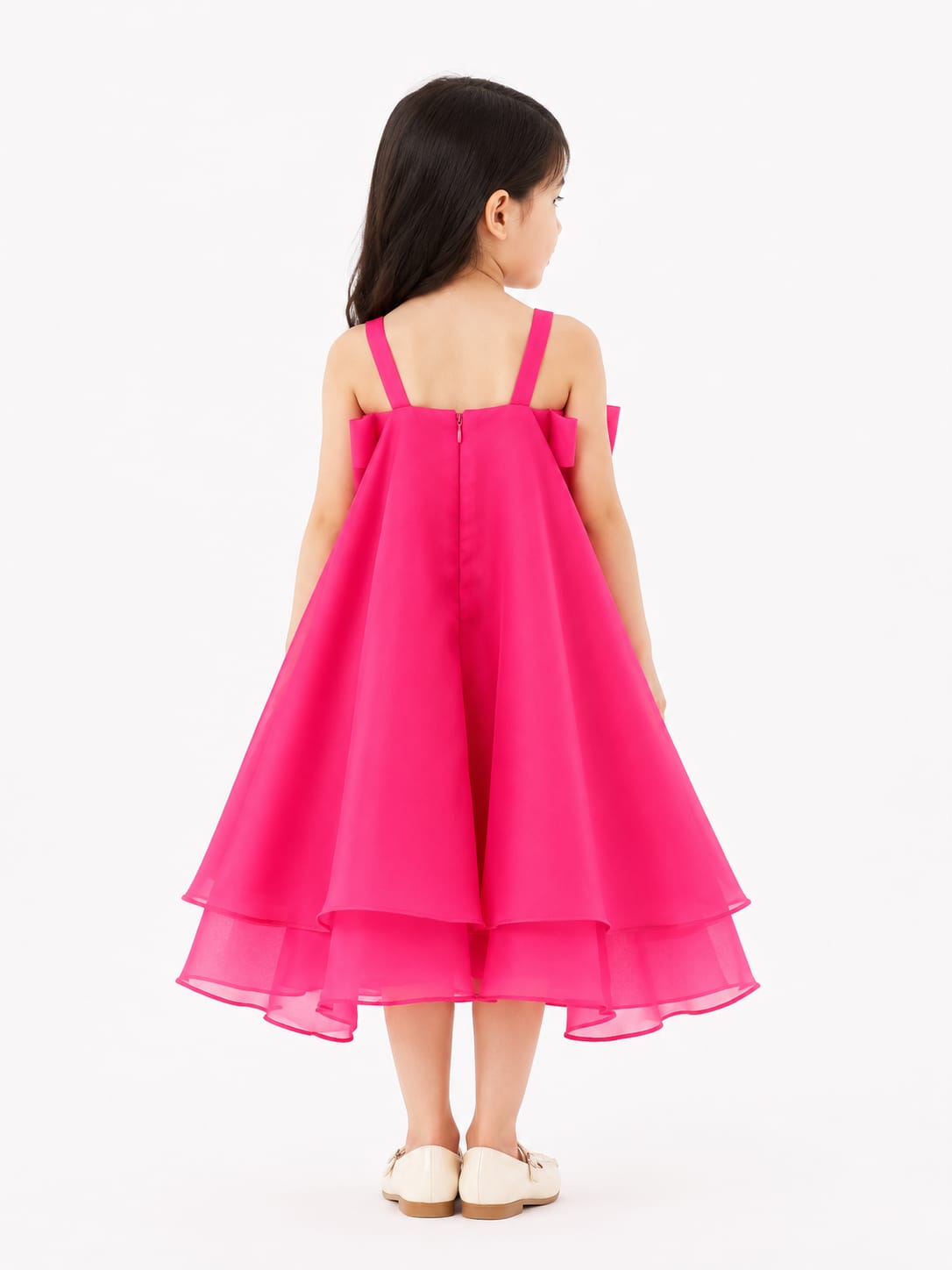 Girls' Hot Pink Organza Rose Rosette Party Dress