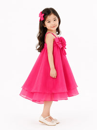 Girls' Hot Pink Organza Rose Rosette Party Dress