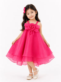 Girls' Hot Pink Organza Rose Rosette Party Dress
