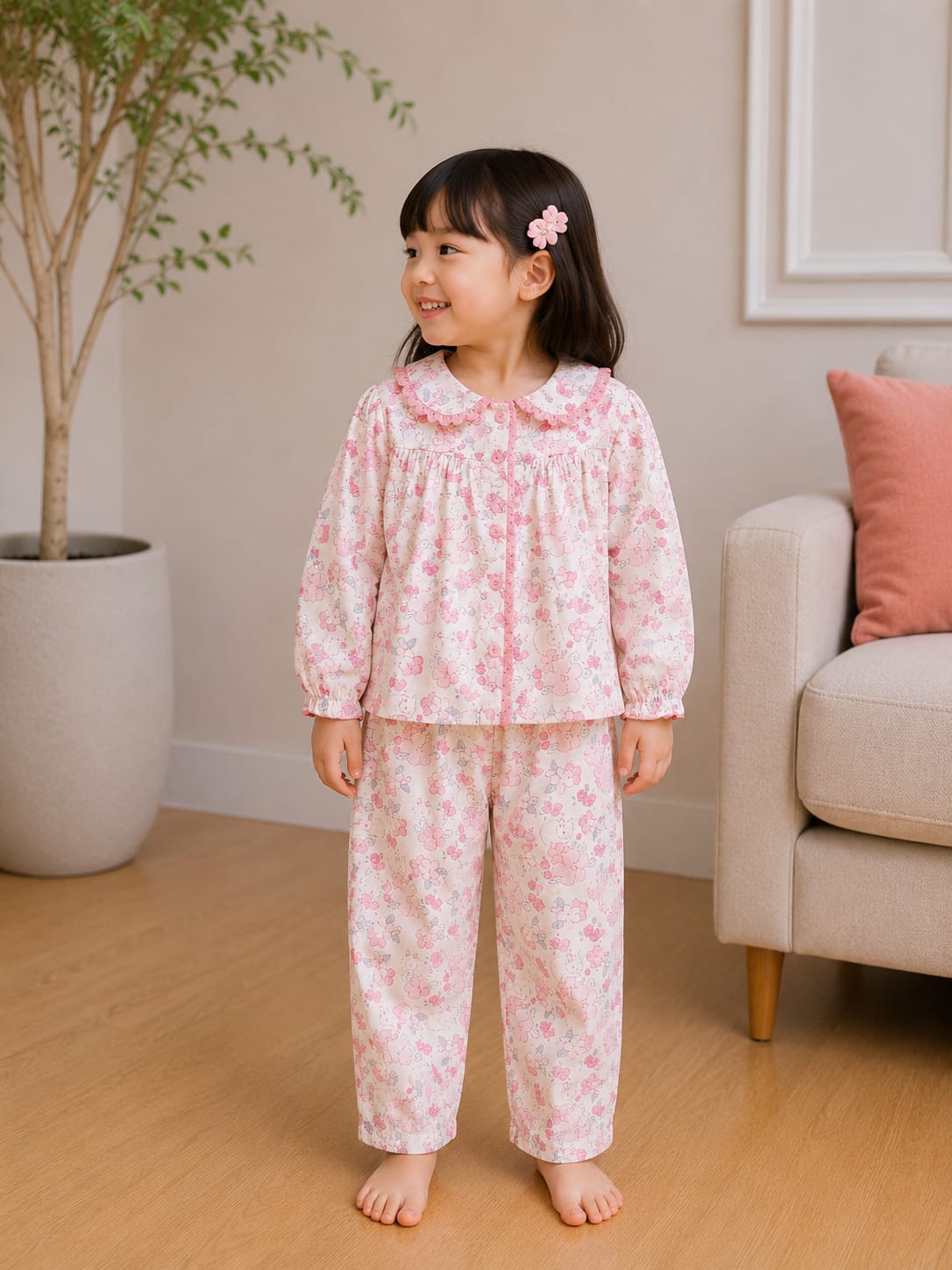 Vintage Floral Ruffled Pajama & Nightwear Set