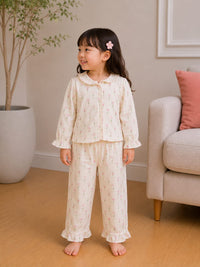Girls' Floral Ruffle Cotton Pajama Set