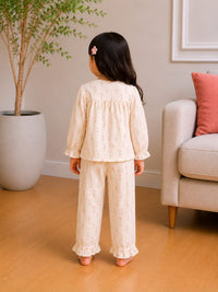 Girls' Floral Ruffle Cotton Pajama Set