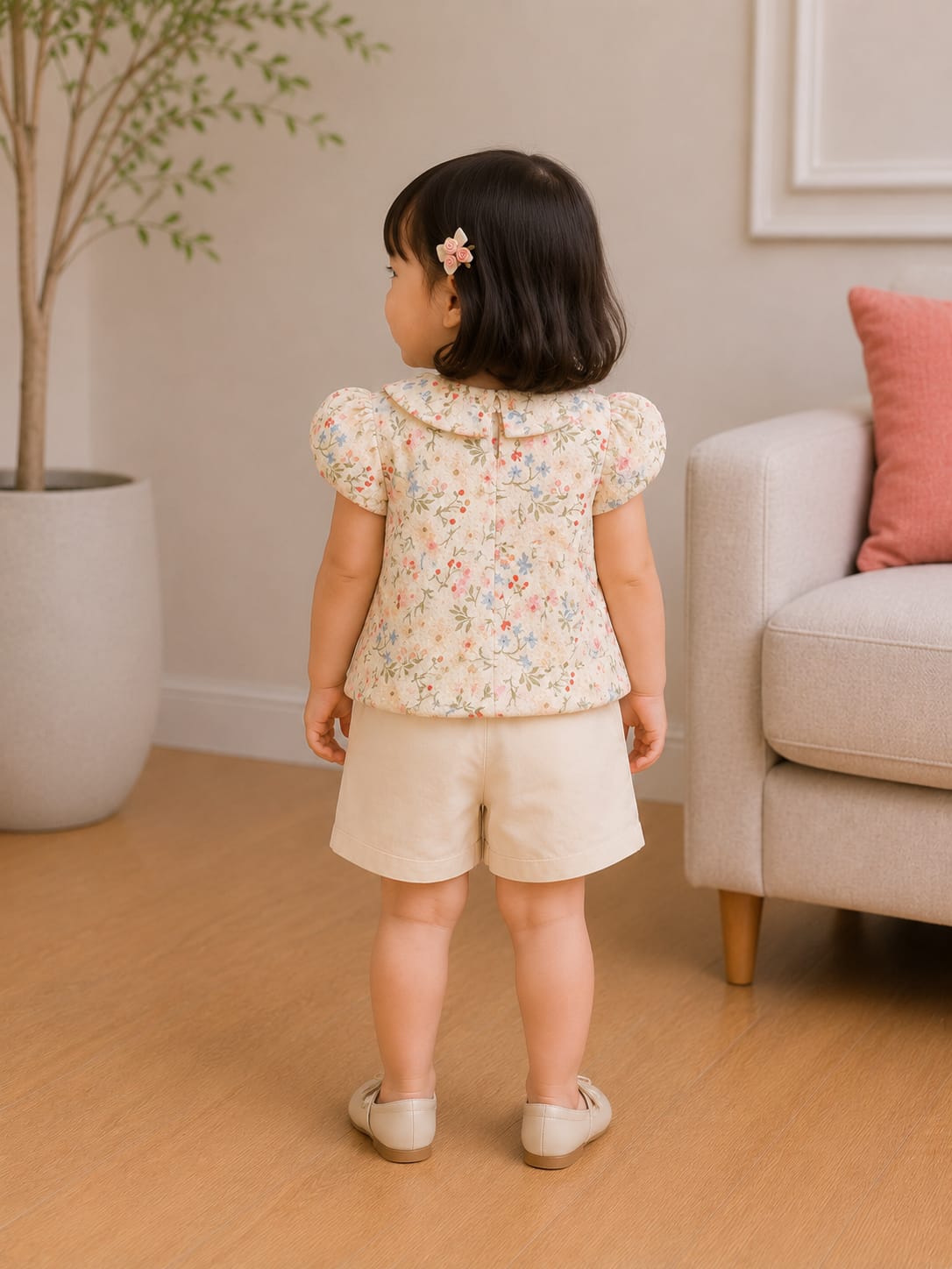 Girls' Ditsy Floral Top and Utility Shorts Set