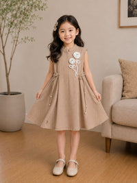 Girls' Textured A-Line Dress with 3D Floral Applique
