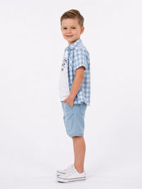 Boys' Classic Light Blue Gingham Check Casual Shirt
