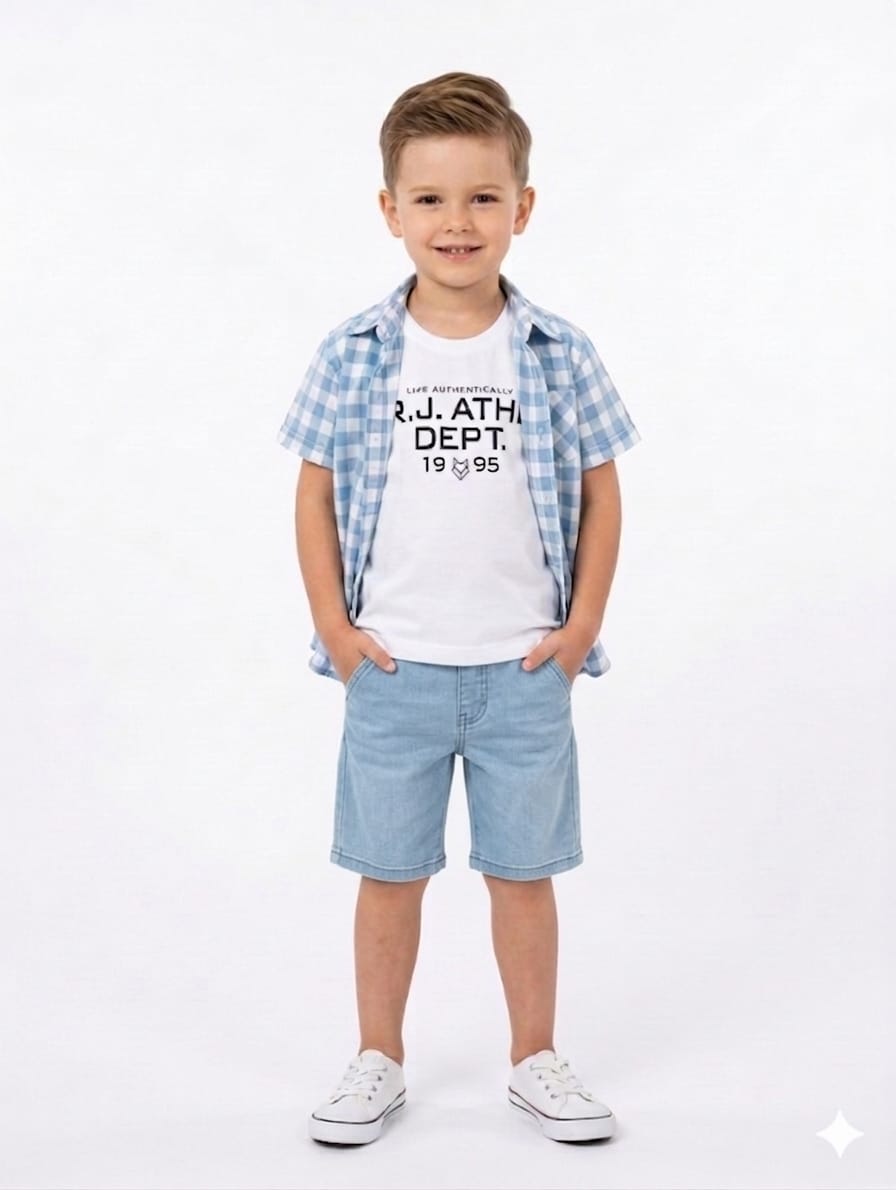 Boys' Classic Light Blue Gingham Check Casual Shirt