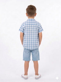 Boys' Classic Light Blue Gingham Check Casual Shirt