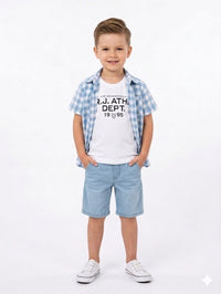 Boys' Classic Light Blue Gingham Check Casual Shirt