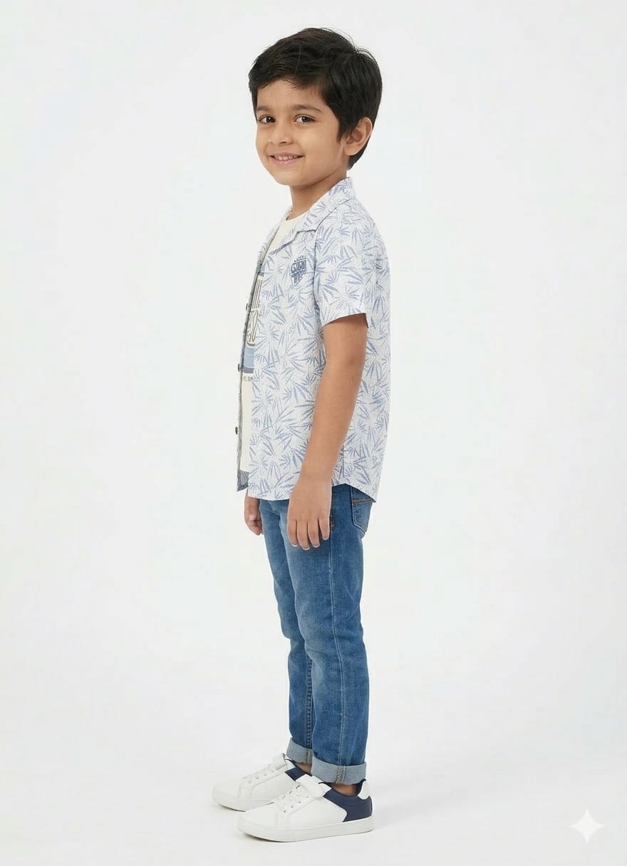 Boys' Tropical Palm Print Resort Collar Shirt