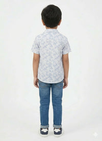 Boys' Tropical Palm Print Resort Collar Shirt