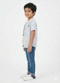 Boys' Tropical Palm Print Resort Collar Shirt