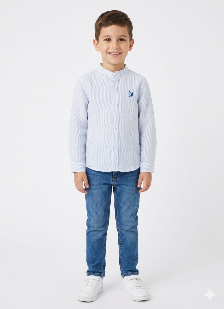 Boys' Classic Striped Mandarin Collar Shirt