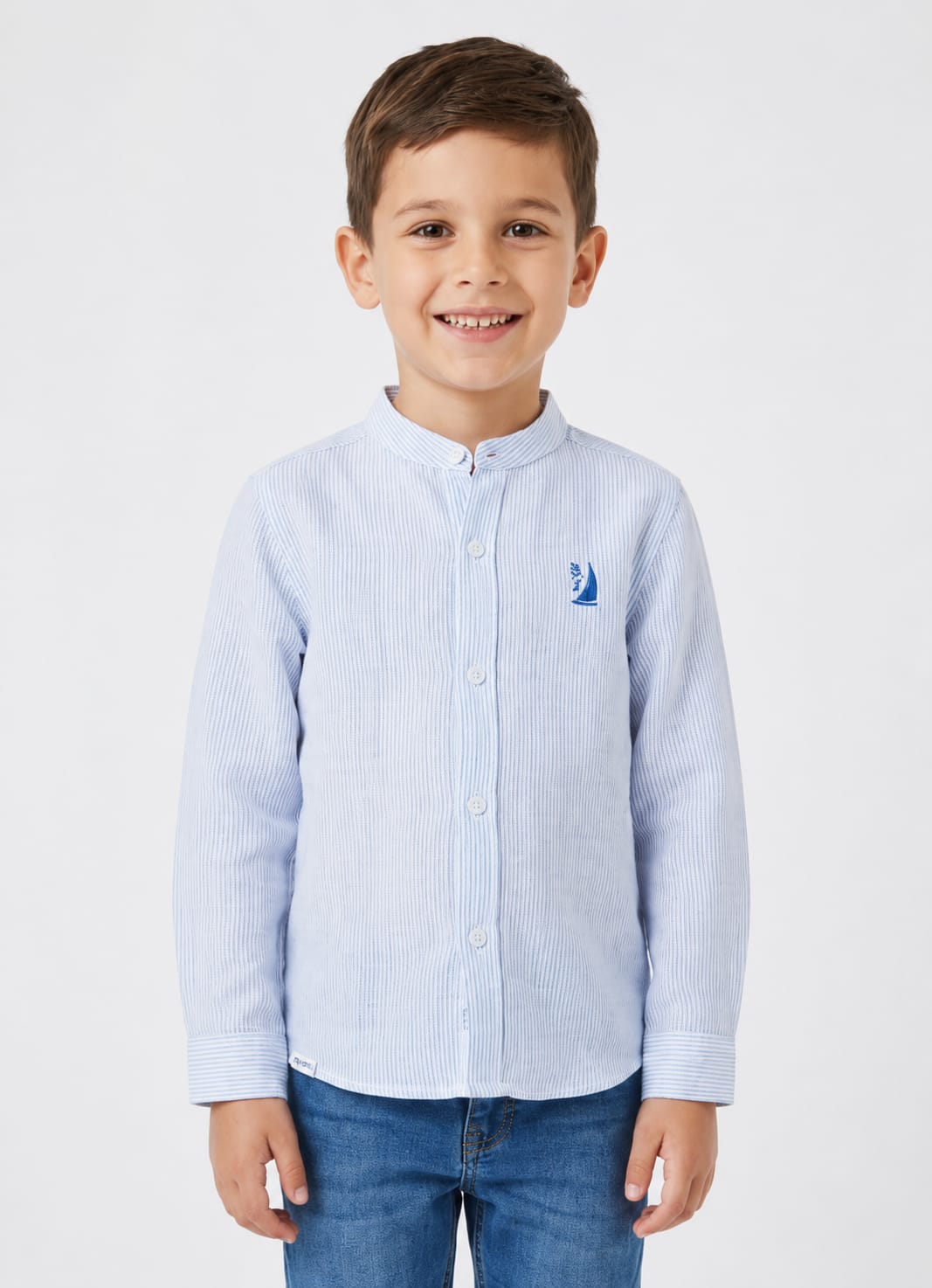 Boys' Classic Striped Mandarin Collar Shirt