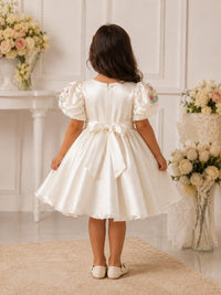 Girls' Ivory Shimmer Floral Embroidered Party Dress