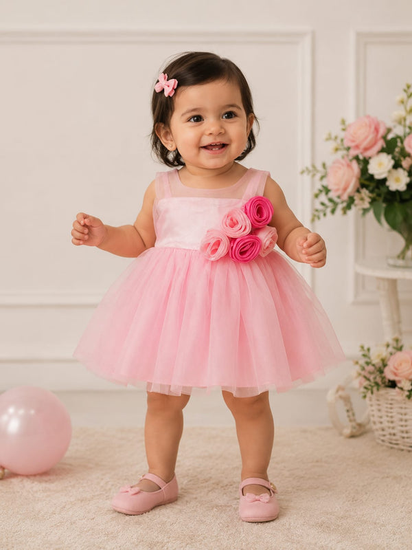 Baby Girl's Floral Rosette Tulle Princess Party Dress