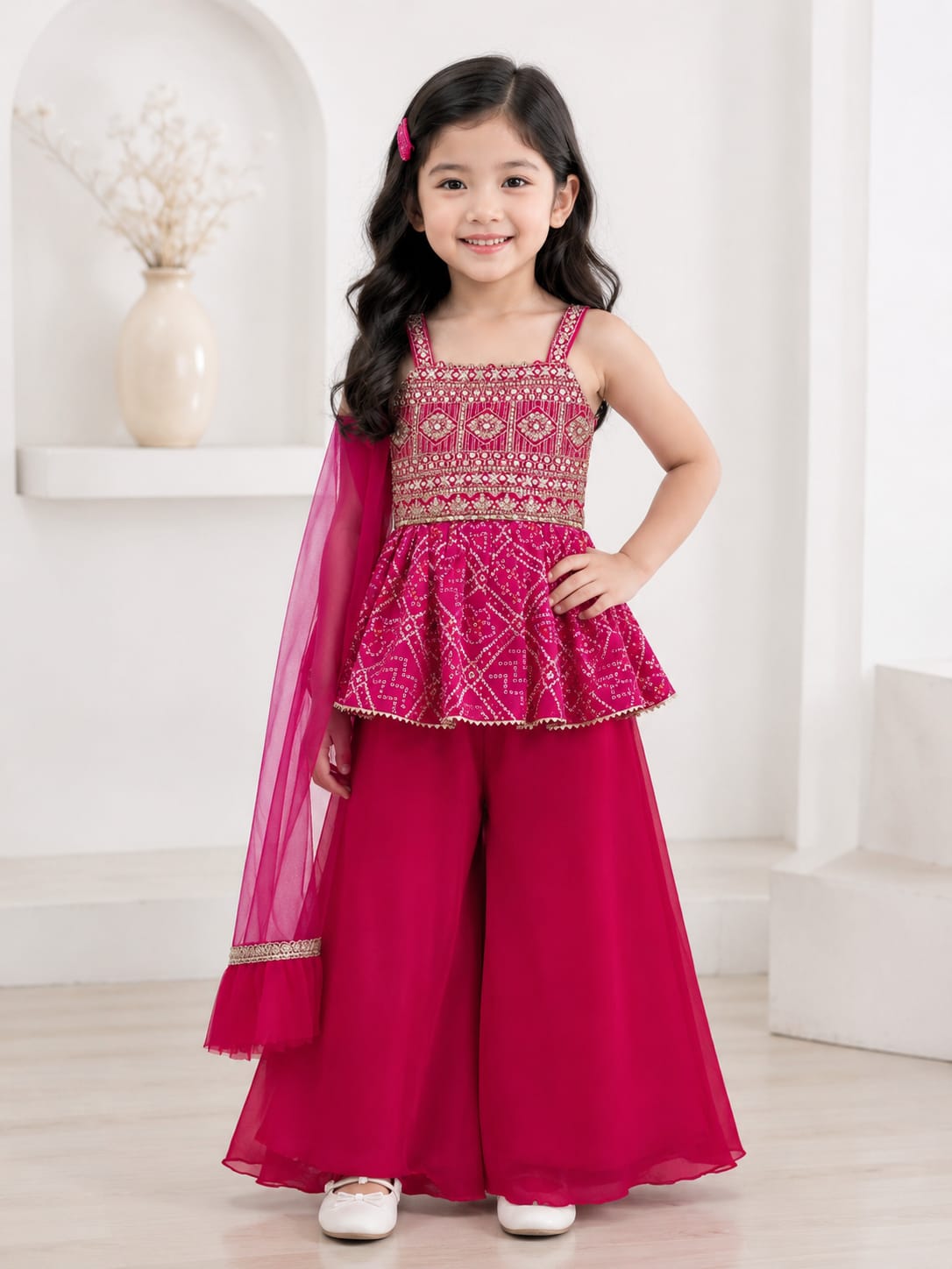 Girls' Embroidered Peplum Sharara Set
