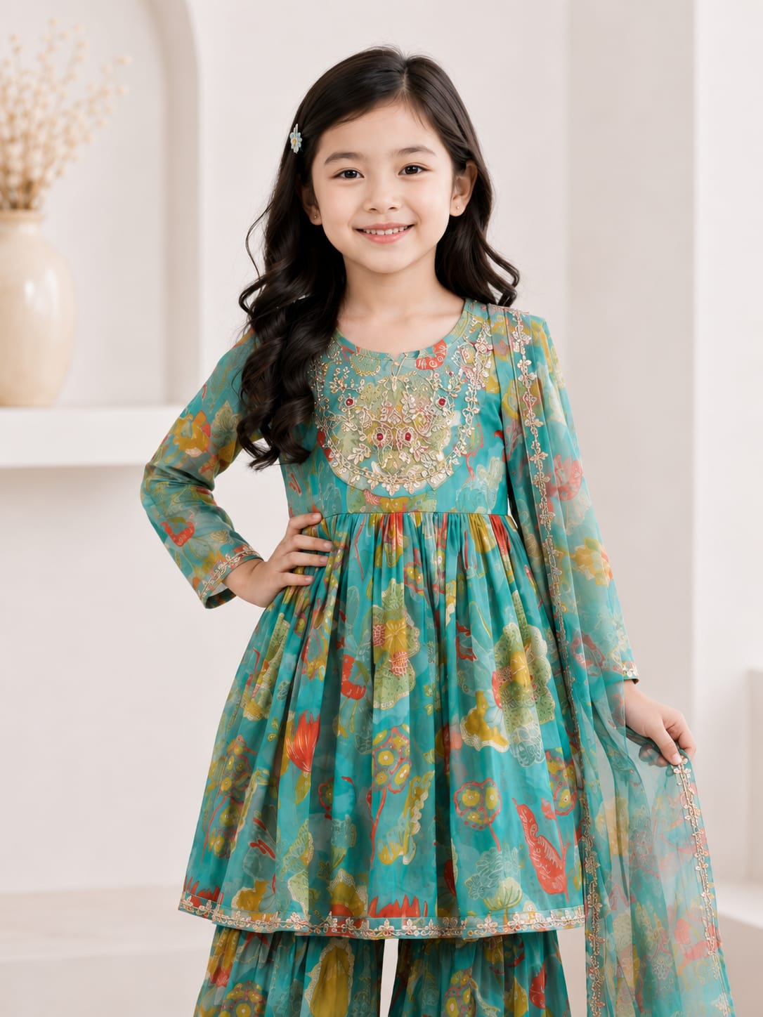 Marigold Floral Print with Gota Embroidery