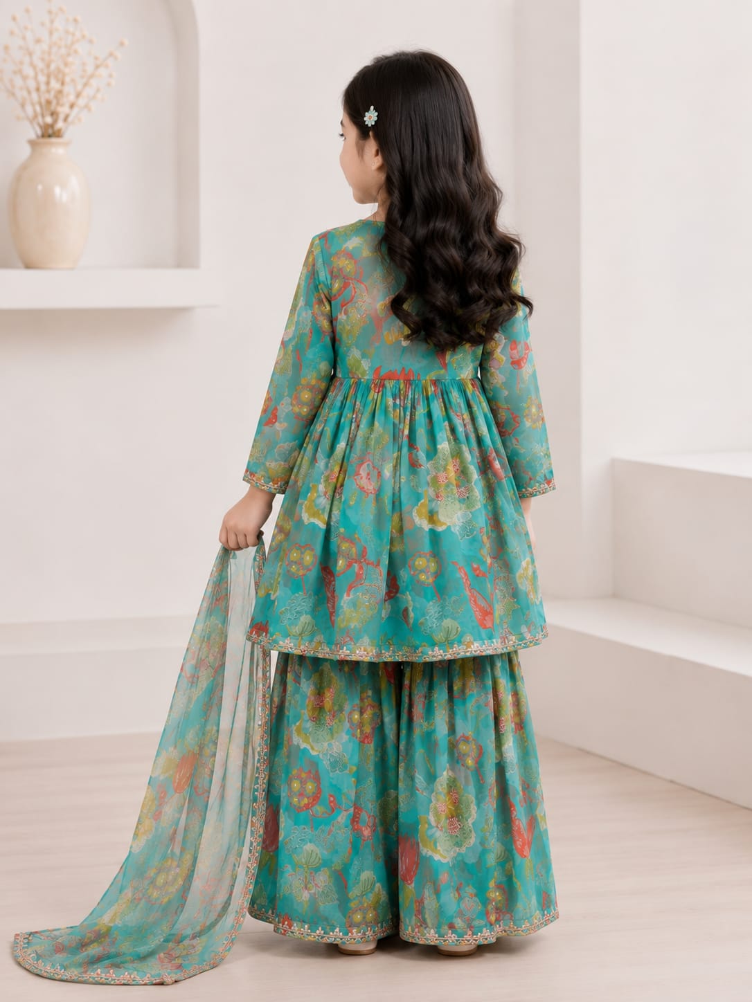 Marigold Floral Print with Gota Embroidery