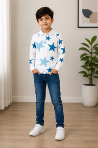Boys' Star Print Long-Sleeve Polo Tee