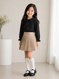Girls' Preppy Pleated Beige Skirt