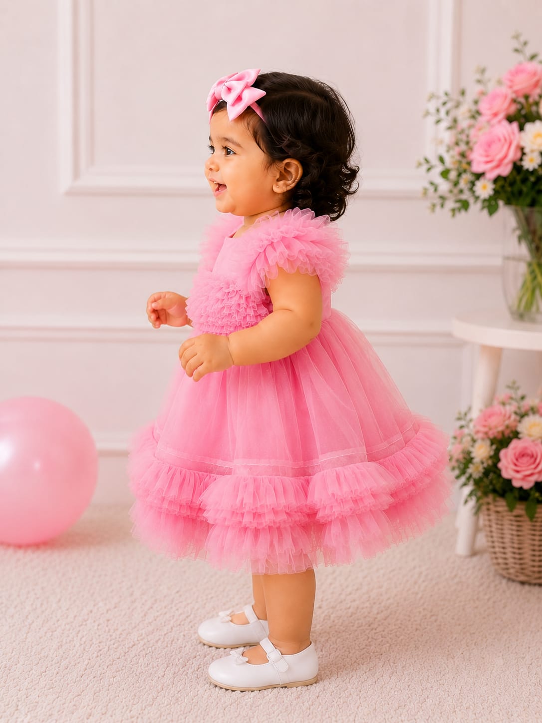 Adorable Ruffled Party Dress in Blossom Pink