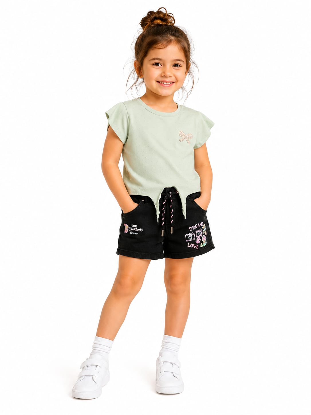 Girls' Flutter Sleeve Front-Tie Graphic Top