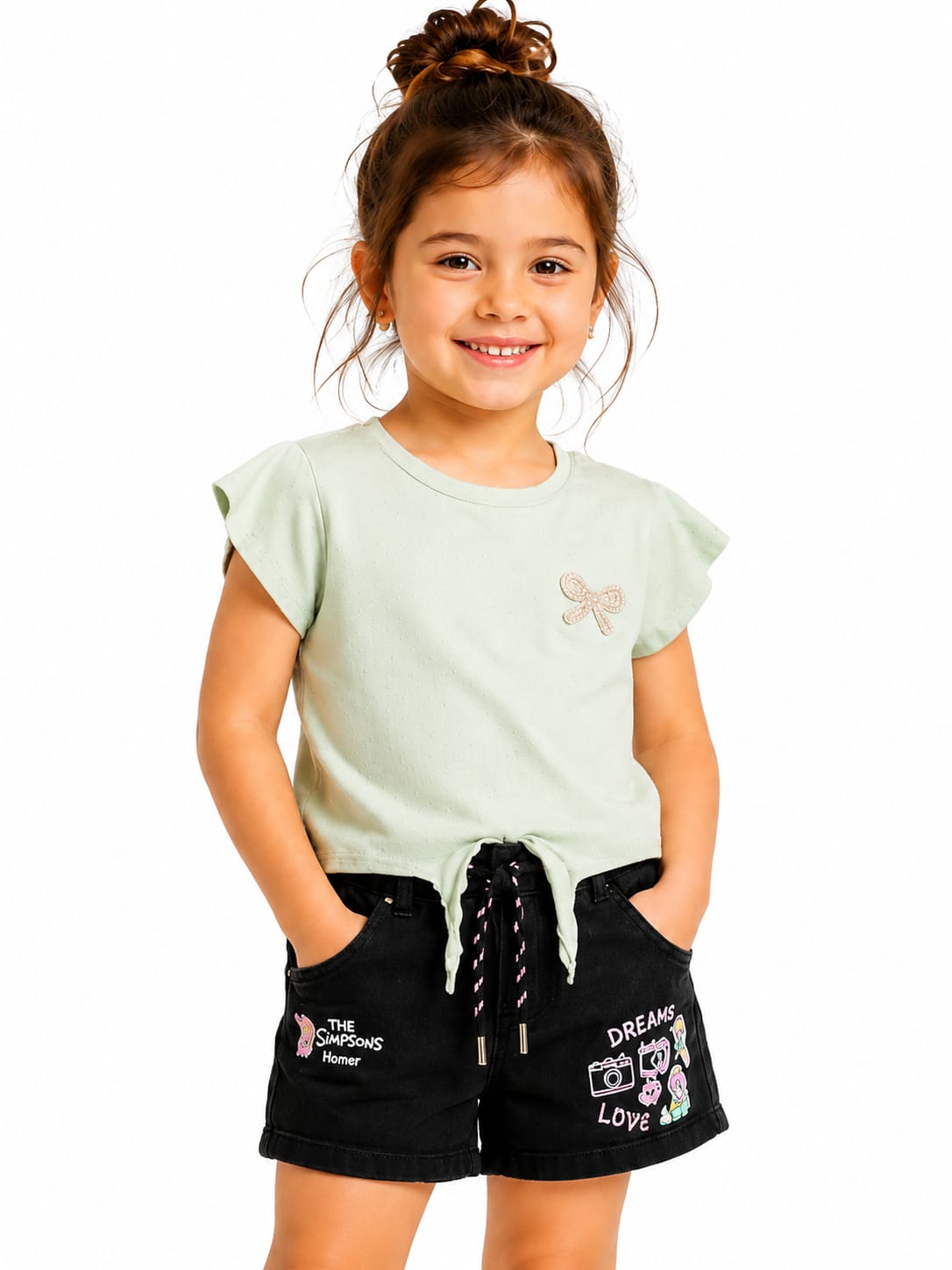 Girls' Flutter Sleeve Front-Tie Graphic Top