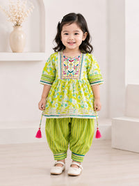 Girls' Floral Print Peplum Kurta & Dhoti Pants Set