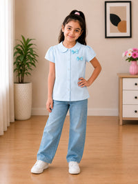 Girls' Peter Pan Collar Bow Detail Blouse