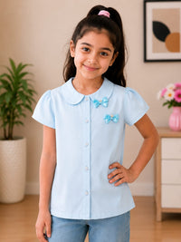Girls' Peter Pan Collar Bow Detail Blouse