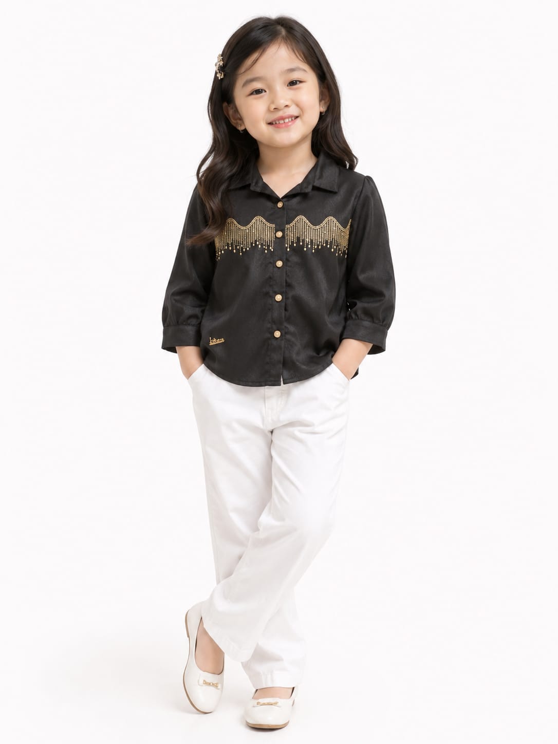 Girls' Shimmering Festive Button-Down Shirt