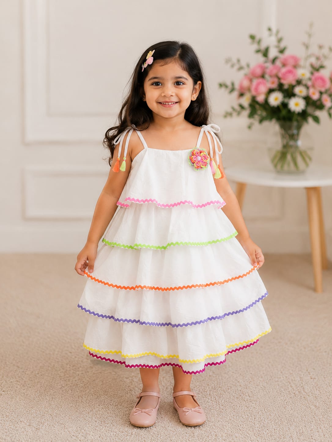 Whimsical Rainbow Tiered Summer Frock
