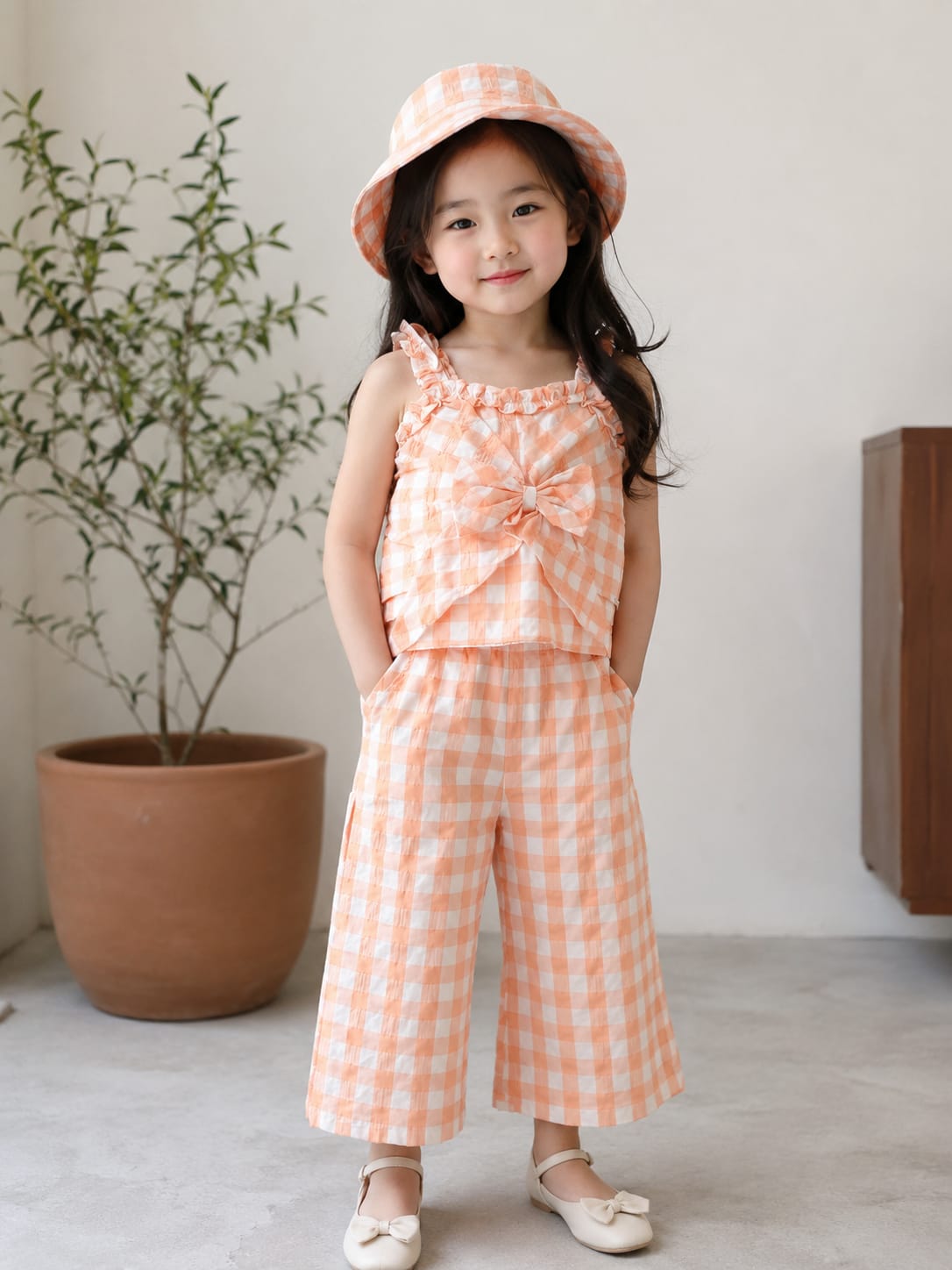 Charming Summer Gingham Co-ord Set with Bucket Hat