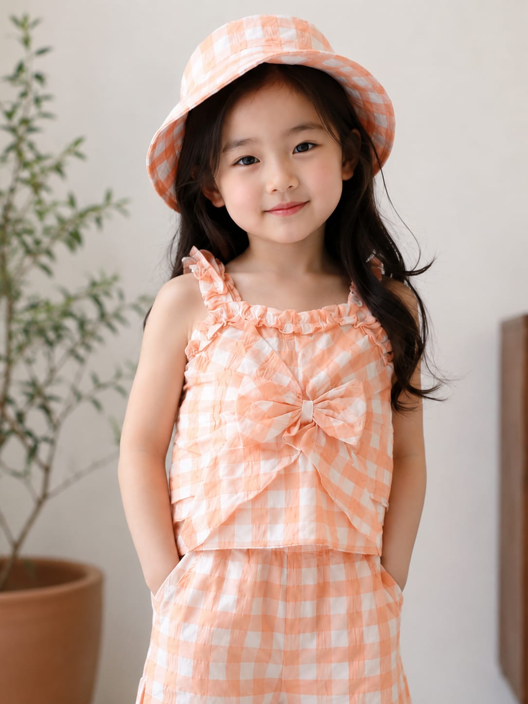 Charming Summer Gingham Co-ord Set with Bucket Hat