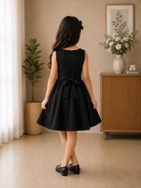 Elegant Black A-Line Frock with 3D Floral Applique