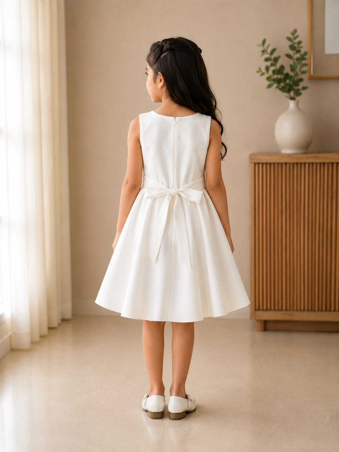 Charming White A-Line Frock with 3D Floral Applique