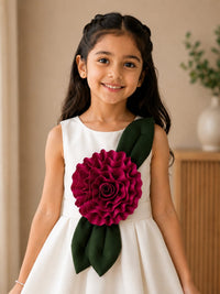 Charming White A-Line Frock with 3D Floral Applique