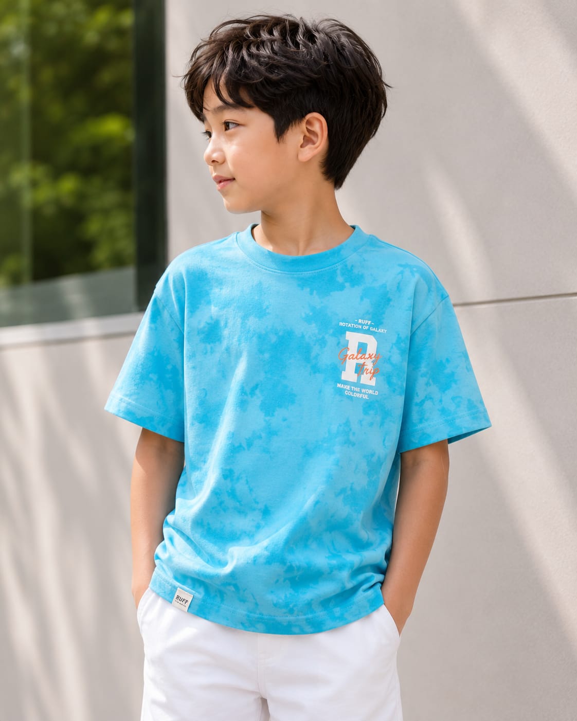 Boys' Cloud-Wash Graphic T-Shirt – Vibrant Sky Blue
