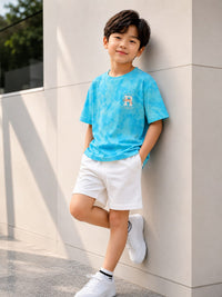 Boys' Cloud-Wash Graphic T-Shirt – Vibrant Sky Blue