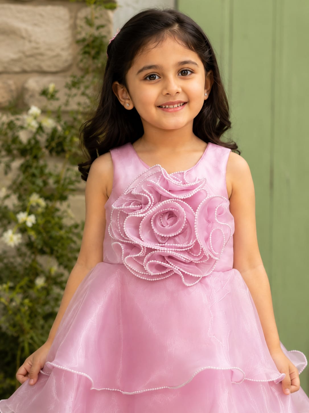 Elegant Pink Organza High-Low Party Dress